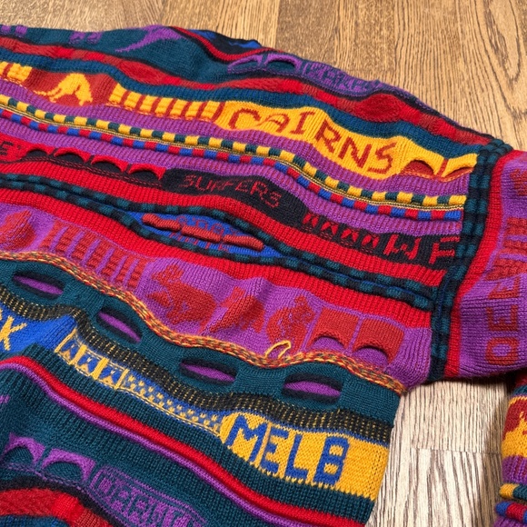 Vintage 90s Emaroo Wool Australia Made 3D Knit Coogi Style Sweater Mens Small - Picture 7 of 8